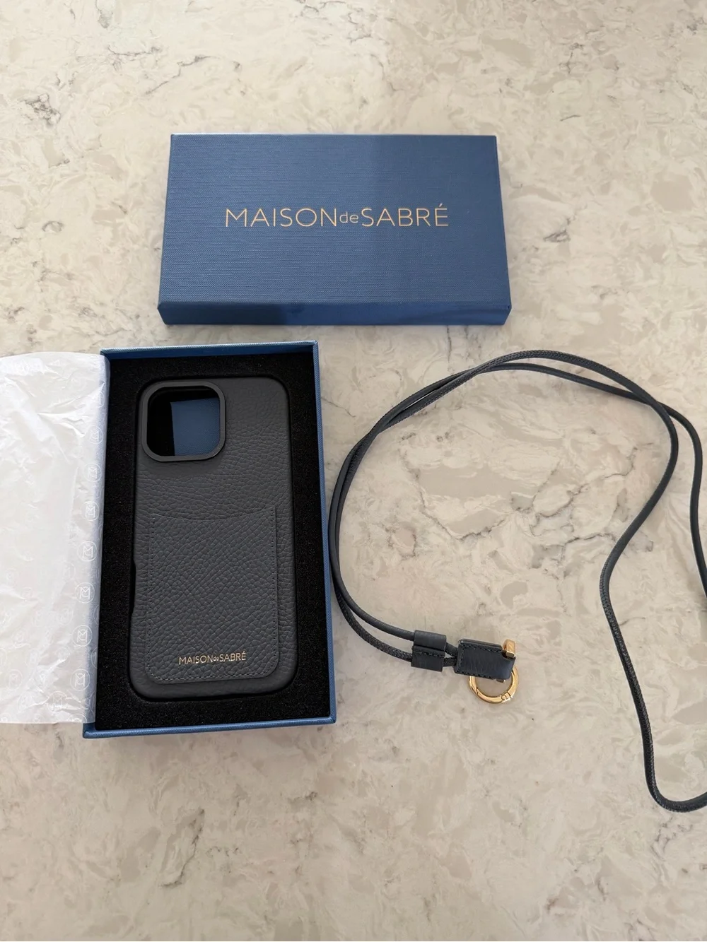 NWT! MAISON de SABRÉ Leather iPhone 16 Pro Max case with Strap and Card Pocket